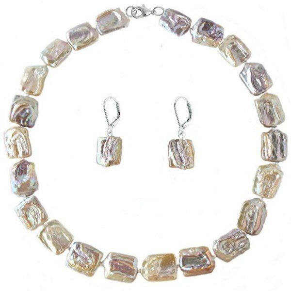 Set Argint 925 Colier si Cercei Perle Naturale Baroque