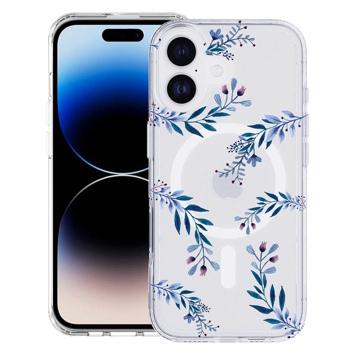 BestCase® Tok Apple iPhone 17-hez kék virágmintával, Mag Anti Shock TPU, MagSafe technológia, megerősített 4 sarok, 2087013 MAS 116