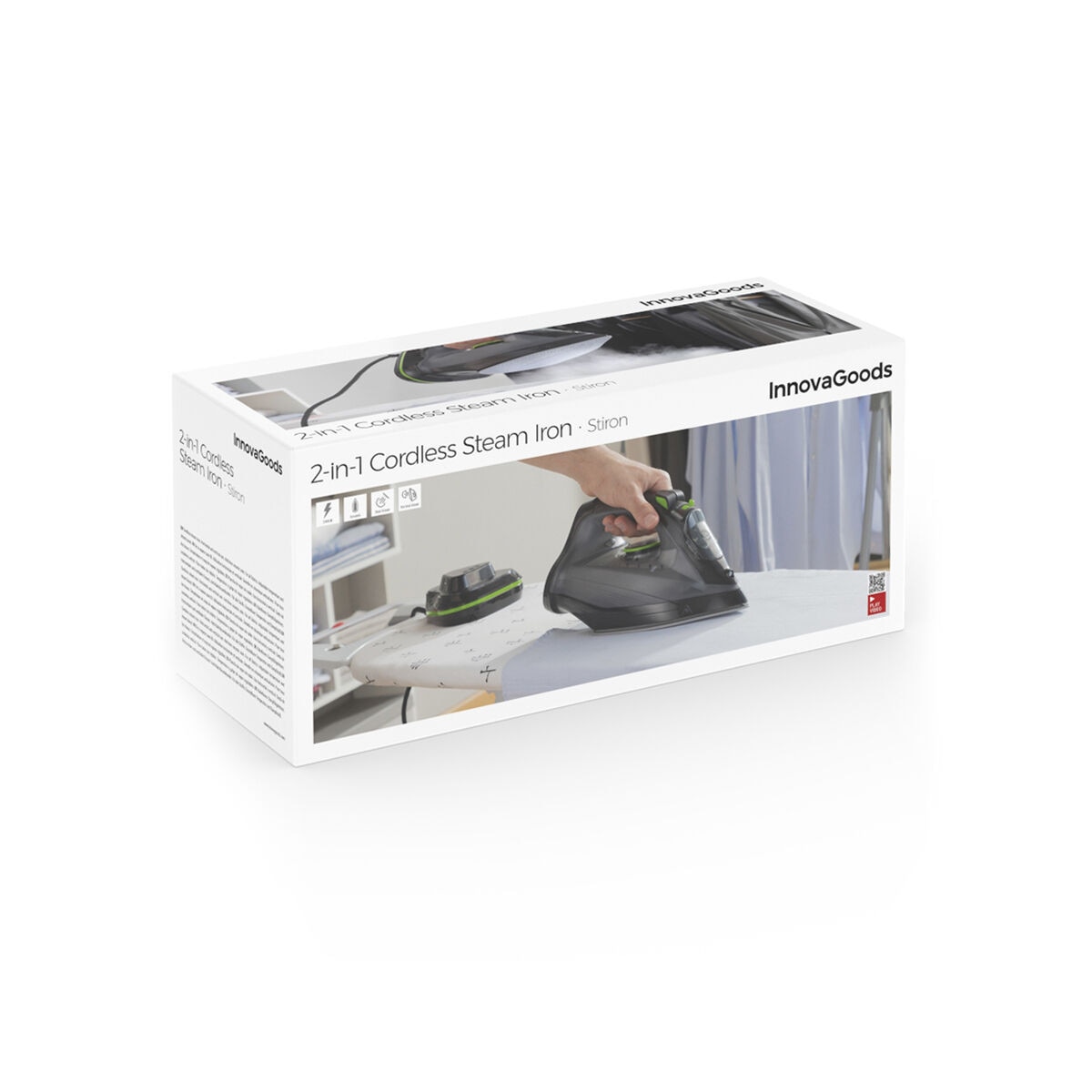 Fier de calcat cu aburi, InnovaGoods, Stiron, fara fir, negru-verde