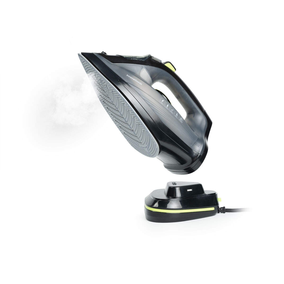 Fier de calcat cu aburi, InnovaGoods, Stiron, fara fir, negru-verde