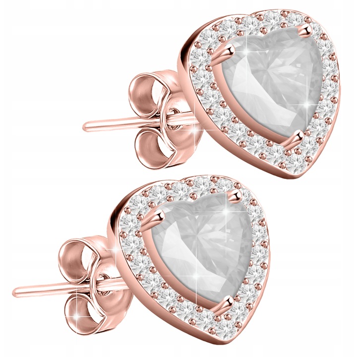 Cercei, Larezo, Inimi Albe De Cristal Cu Zirconii, Argint 925, Fara Pietre, Pentru Femei, Cutie Pentru Bijuterii Premium