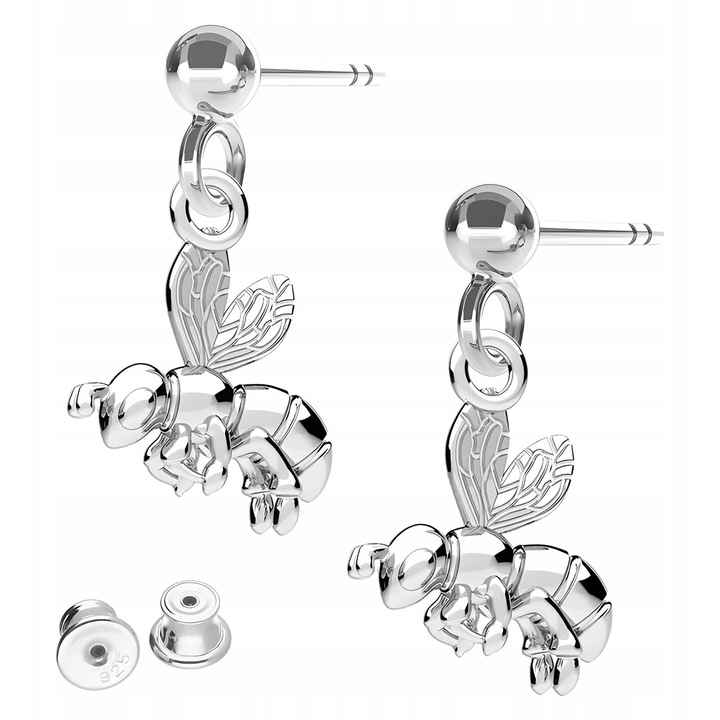 Cercei, Larezo, Albine Pe Bete, Argint 925, Fara Pietre, Pentru Femei, Cutie Pentru Bijuterii Premium, Argintiu