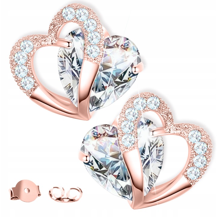 Cercei, Larezo, Cu Inima Alba, Inima Alba Cu Zirconii, Dragoste, Argint 925, Fara Pietre, Pentru Femei, Cutie Pentru Bijuterii Premium, Roz