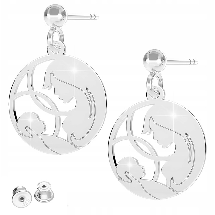 Cercei, Larezo, Mama Si Copil, Familie Rotunda, Tinsel, Argint 925, Fara Pietre, Pentru Femei, Cutie Pentru Bijuterii Premium, Argintiu