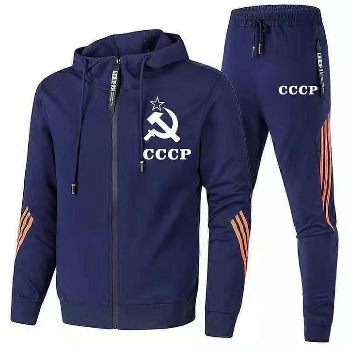 Set de trening bărbați, hanorac+pantaloni, alb/bleumarin, 3XL