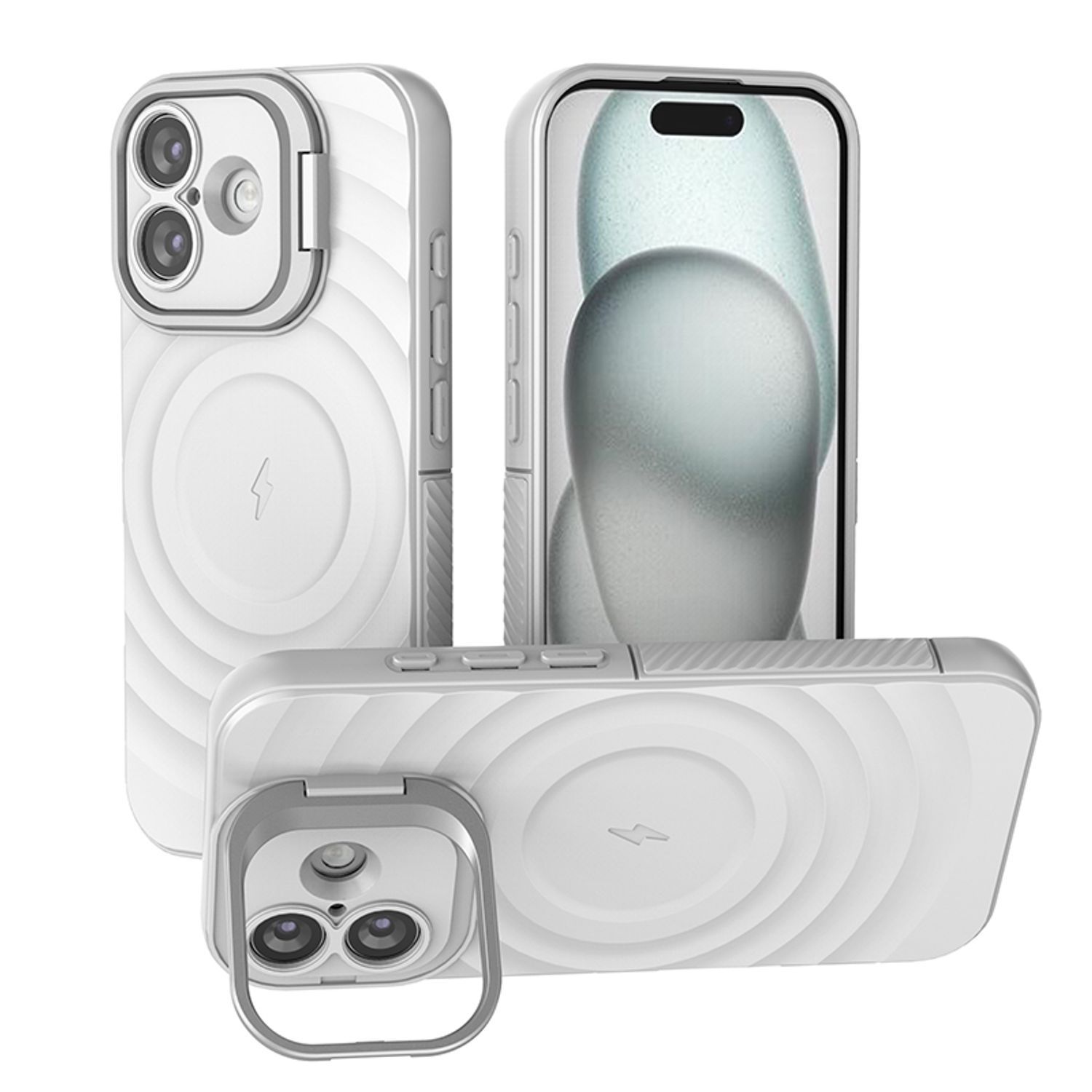 Husa pentru Apple iPhone 17, Suport Invizibil, Magsafe, Model Valuri, Protectie Antisoc, Textura Prietenoasa Cu Pielea, Alb
