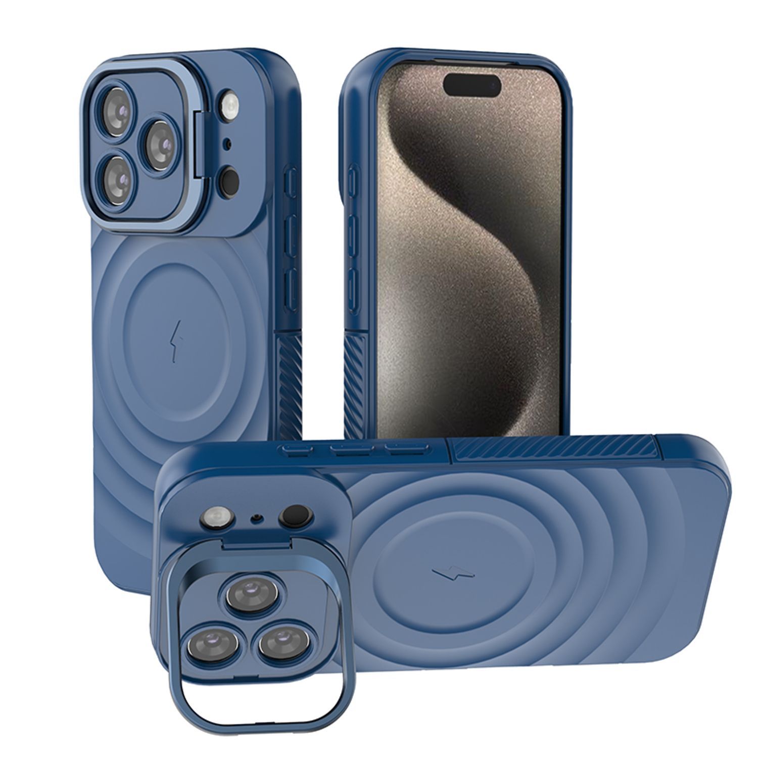 Husa pentru Apple iPhone 17 Pro, Suport Invizibil, Magsafe, Model Valuri, Protectie Antisoc, Textura Prietenoasa Cu Pielea, Albastru