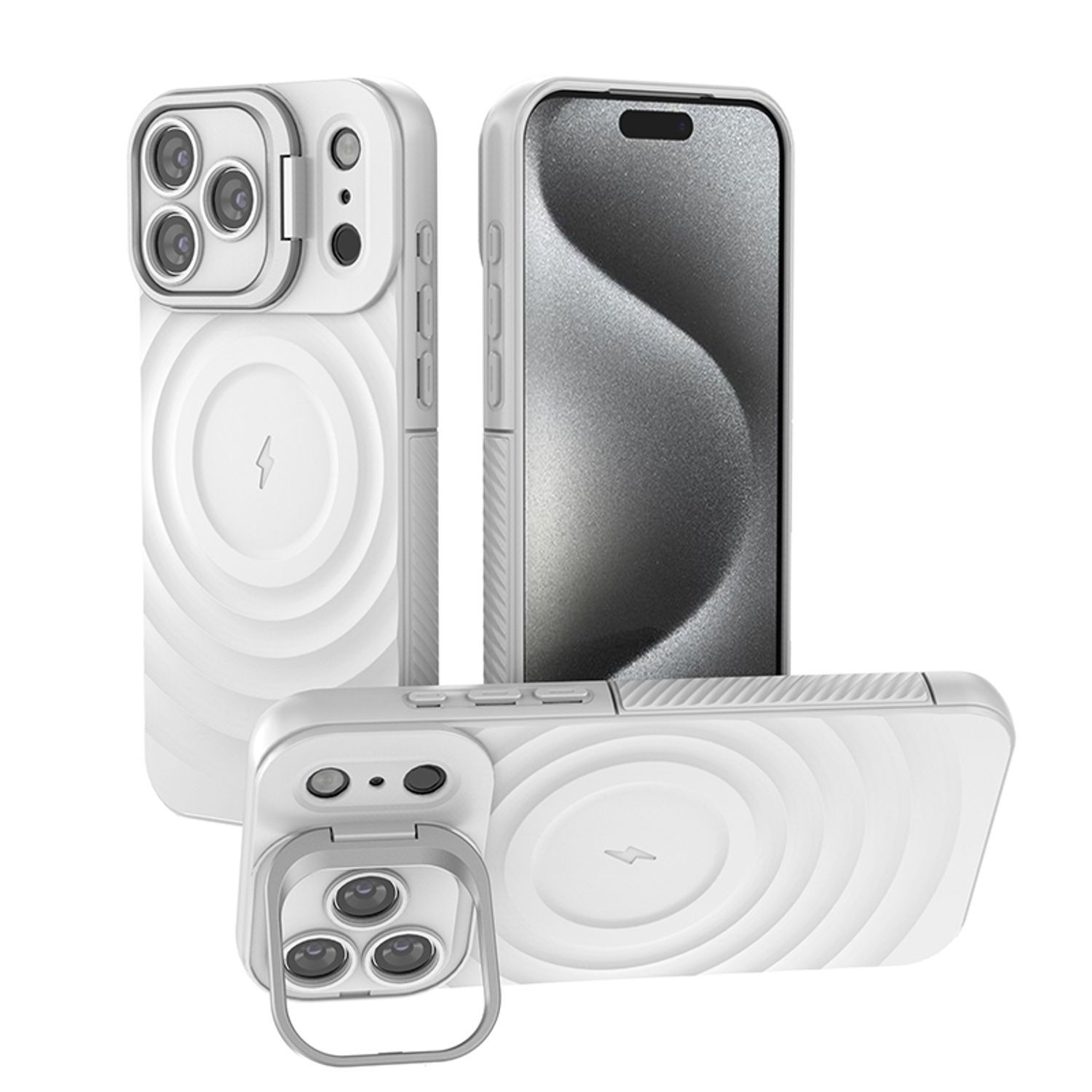 Husa pentru Apple iPhone 17 Pro Max, Suport Invizibil, Magsafe, Model Valuri, Protectie Antisoc, Textura Prietenoasa Cu Pielea, Alb