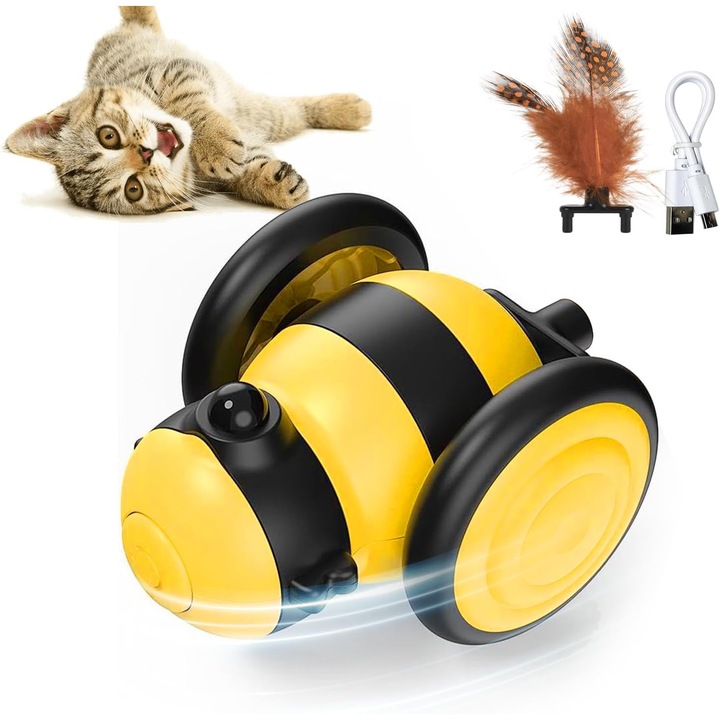 Jucarie automata pentru pisici, jucarie interactiva pentru pisici, cu lumina LED si reincarcabila USB, albinuta