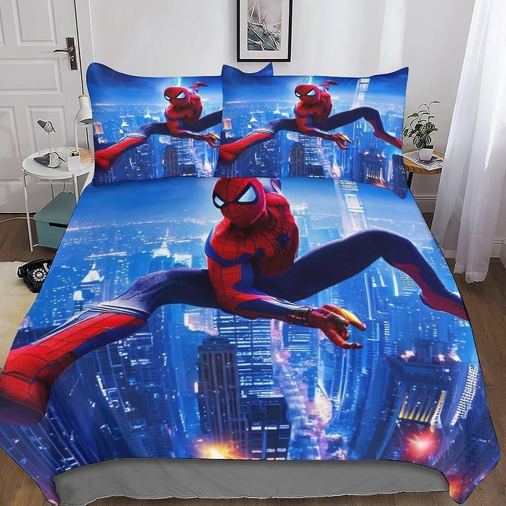 Set lenjerie de pat Spiderman, 3 piese, 135x200cm, 200x200cm, 220x240cm, multicolor