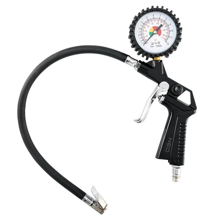 Pistol Neo Tools de umflare, cu manometru pana la 12 bari