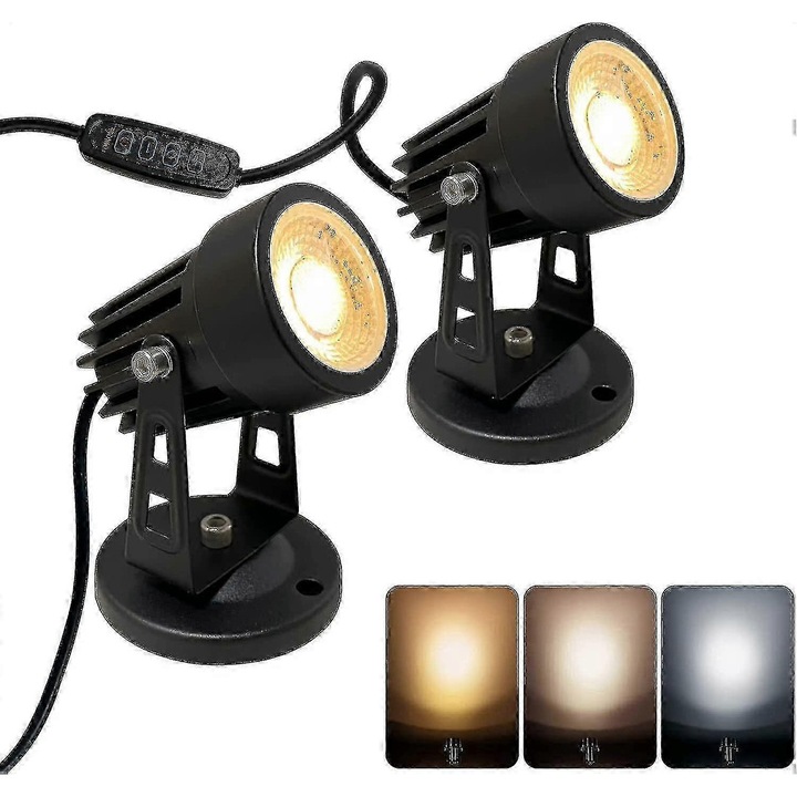 2 db szabályozható LED spotlámpa növényekhez, 3 szín, 3W, IP44