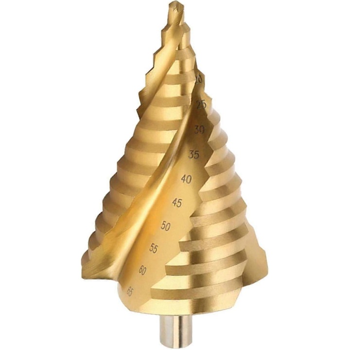 Burghiu conic 6-65mm, 13 dimensiuni, 3 caneluri, otel de inalta viteza