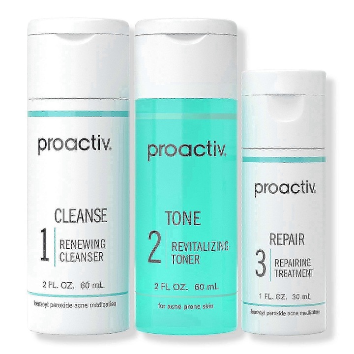 Set de tratament pentru acnee in 3 pasi, Solution, pentru ten gras si mixt, cu peroxid de benzoil si acid glicolic, 3 produse