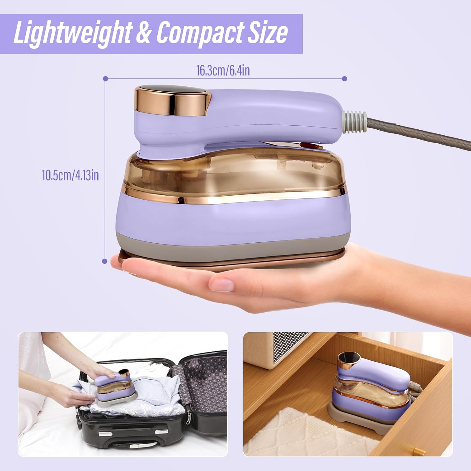Fier de calcat cu aburi portabil 1400W 2-in-1 violet 180ml 10s incalzire rapida