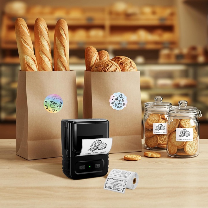 Imprimanta etichete M102, termica, 1000 iconite, 300 sabloane, negru, portabil