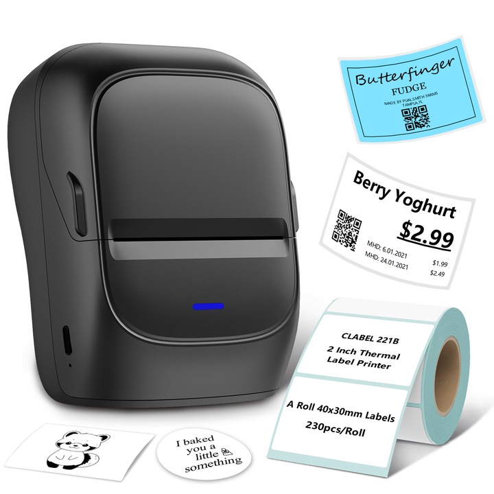 Imprimanta termica portabila, 2 inch, Bluetooth, etichete de 20-50 mm, greutate 240g