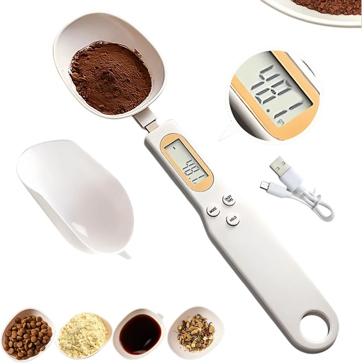 Digitális mérőkanál, 0,1g-500g, cserélhető fejekkel, élelmiszerekhez, kávéhoz, fűszerekhez