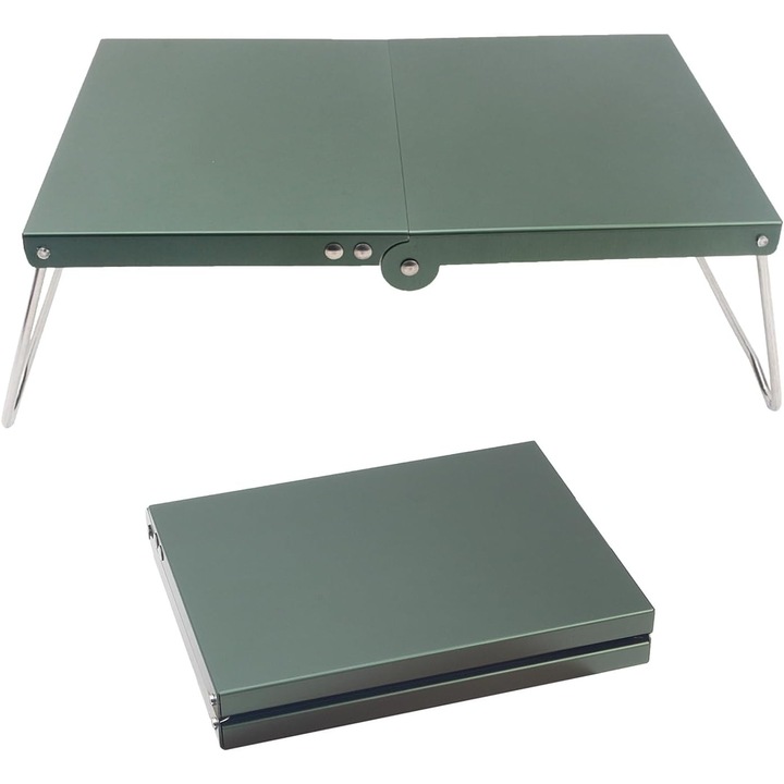 Masa pliabila camping aluminiu verde 32x20x12cm portabila