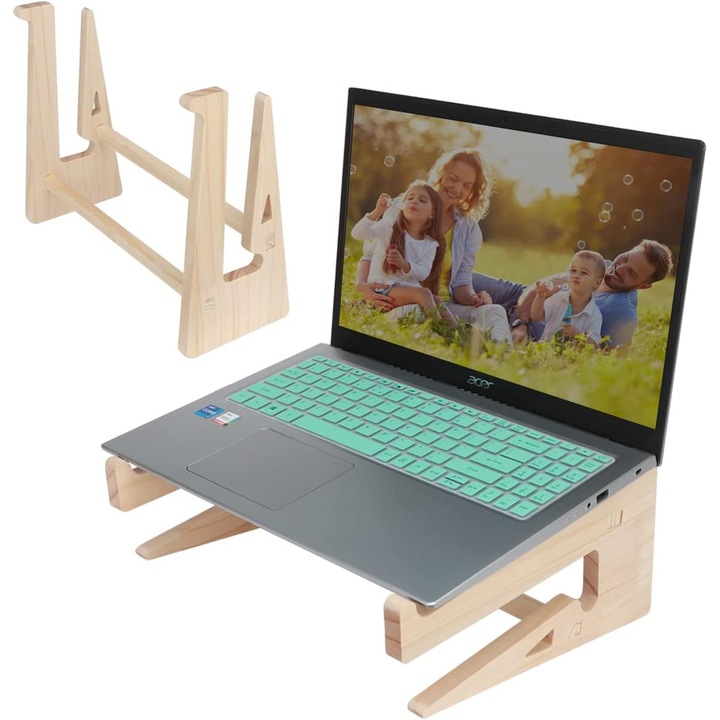 Suport laptop din lemn, ergonomic, stabil, dimensiuni 15"-17,5", design elegant