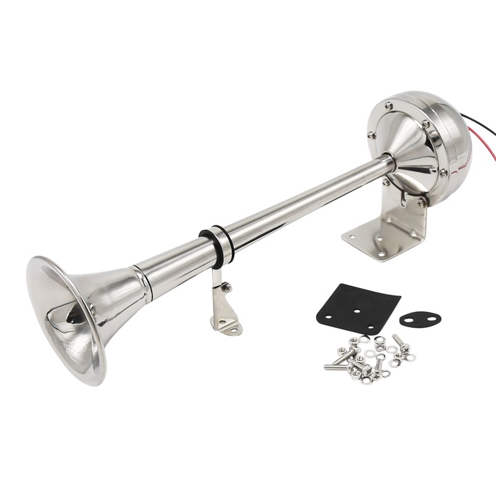 Claxon electric cu trompeta unica, 125dB, din inox, pentru masina, camion, barca, alimentare 12V