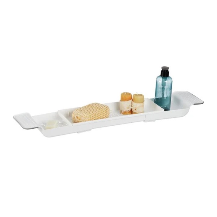 Raft extensibil pentru cada, Northio, plastic alb, dimensiuni 57x18x7.5cm