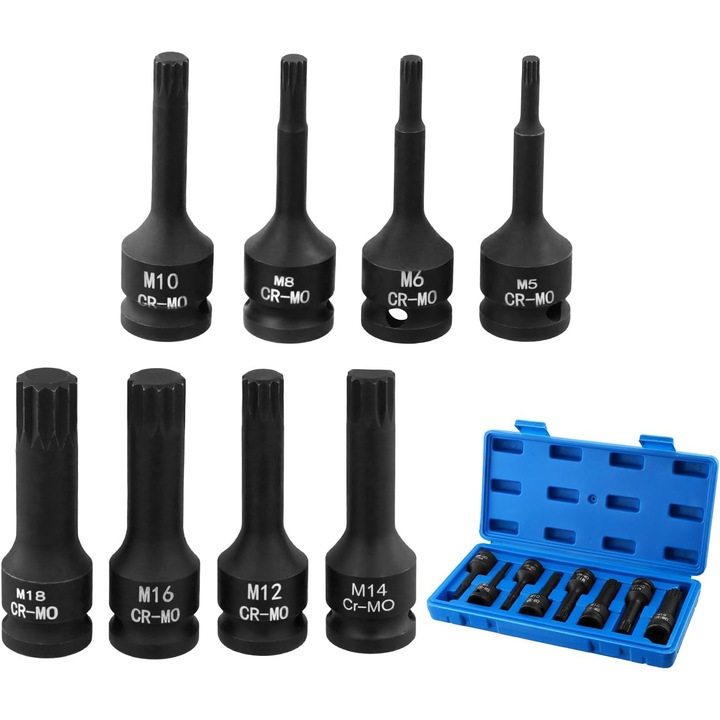 Set 8 piese capete de surubelnita M5-M18, 1/2", otel crom-vanadiu