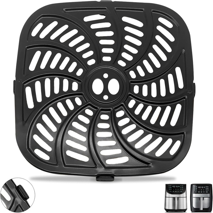 Grillpan pentru airfryer, antiaanbaklaag, 25x25cm, set cu 4 bumpere rubber