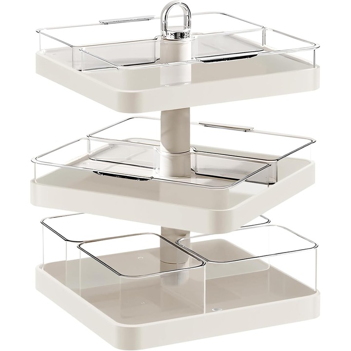 Platou de bucatarie rotativ cu 3 straturi, 8 compartimente detasabile, multicolor, 30x30cm