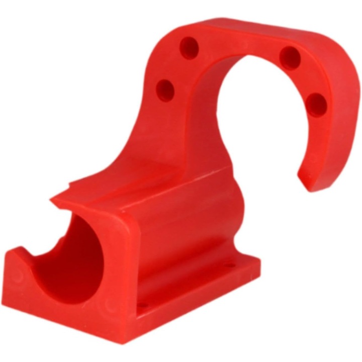 Kerti tömlőtartó, falra szerelhető, piros, műanyag, kültéri használatra