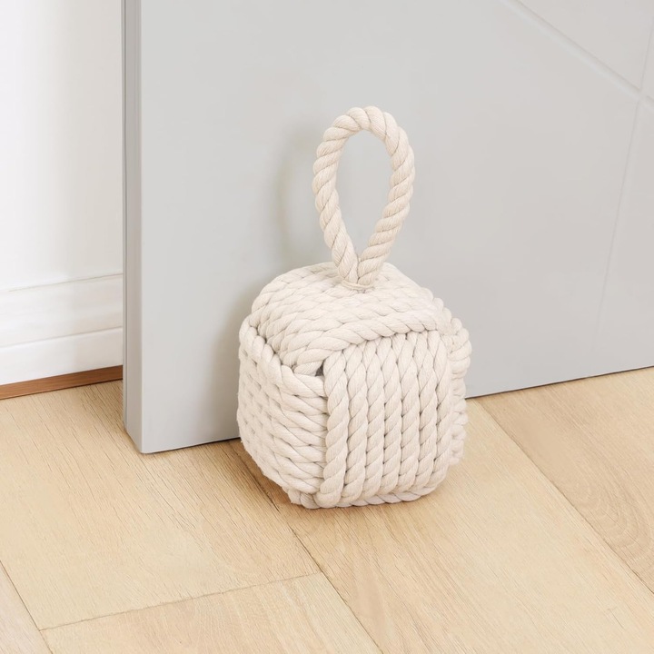 Stopper de usa decorativa, design nod din sfoara, 14x14x14cm, 1,8kg, bej, set multifunctional