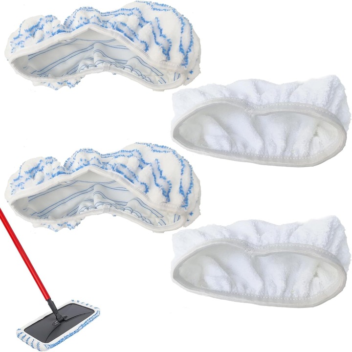 Set 4 bucati pad-uri de inlocuire pentru mop Keepow Swiffer, bumbac si microfibra, 17x5 inch, reutilizabile, pentru toate tipurile de podele