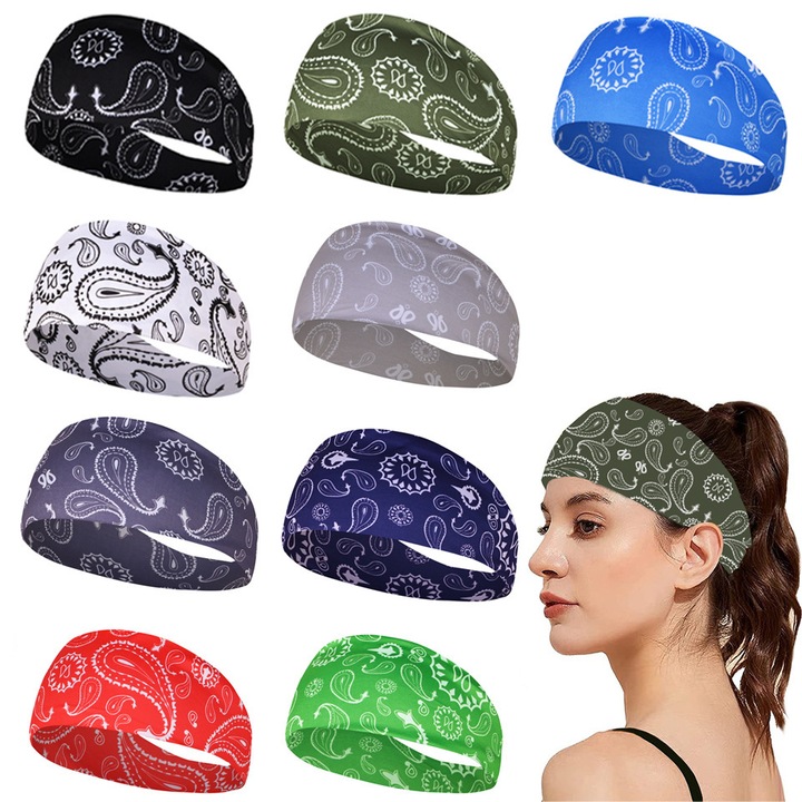 Set 9 bandane sport pentru barbati si femei, absorbante de transpiratie, respirabile, multicolor, usoare