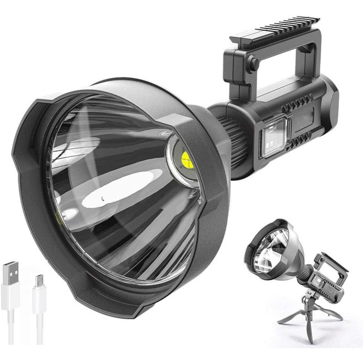 Акумулаторен фенер P50, 8000 лумена, 4 режима, водоустойчив, 1000м, комплект с USB кабел