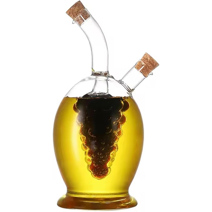 Dispenser 2-in-1 pentru ulei de masline si otet, sticla, capacitate 60ml si 355ml, sistem fara picurare