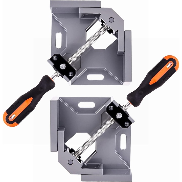 Set 2 cleme hasurate 90 grade, aluminiu, 95x35mm, pentru lemn, cu manere antiderapante