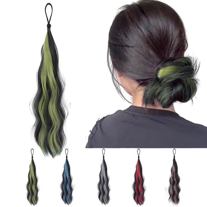 Accesorii par set, extensii coada de cal, lungi, ondulate, cu reflexii, diverse culori