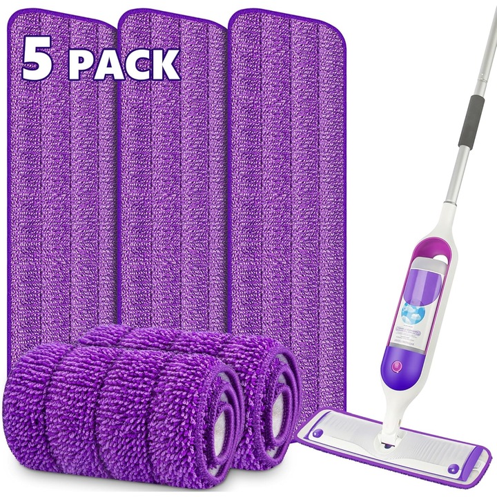 Set 5 pad-uri de curatare reutilizabile pentru mopuri, 38x12 cm, microfibra, compatibile cu mopuri spray
