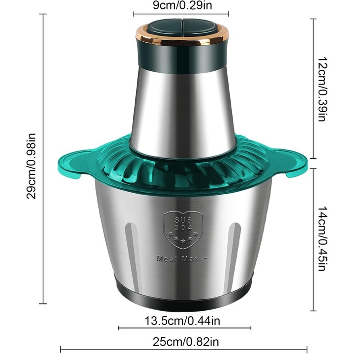 Többfunkciós elektromos aprító 2 sebességgel, 3 literes rozsdamentes acél tartállyal, 110W