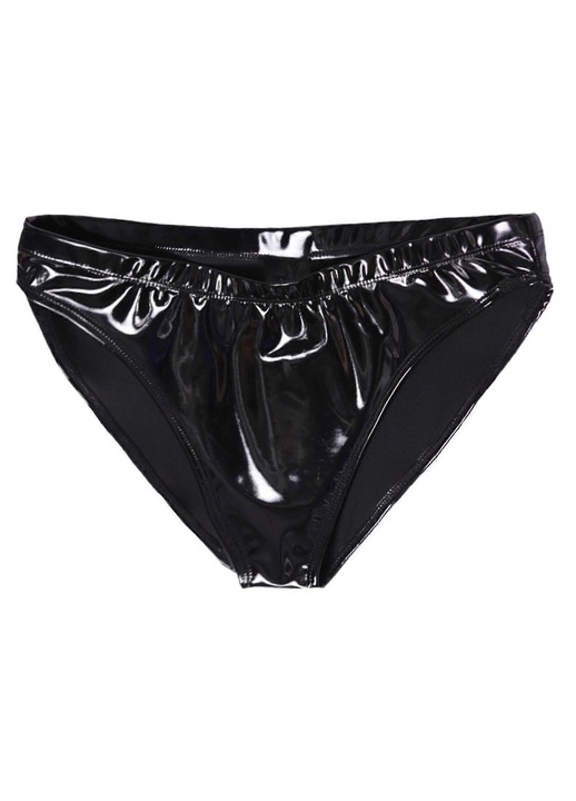 Szexi bugyi, Happy H, nyitott lábú, magas derekú, fekete, PVC