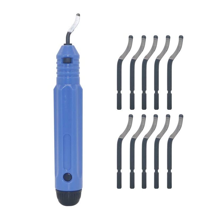 Unealta de debavurare metalica cu maner NB1100 + 10 lame rotative BS1010, pentru lemn/plastic/aluminiu/cupru si otel