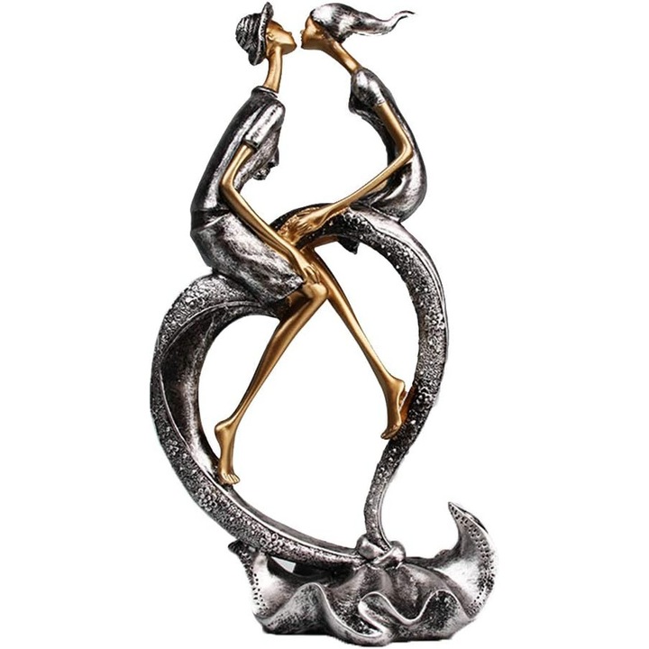 Figurina romantica cuplu, sculptura din rasina handmade, 27x13cm, decor pentru acasa