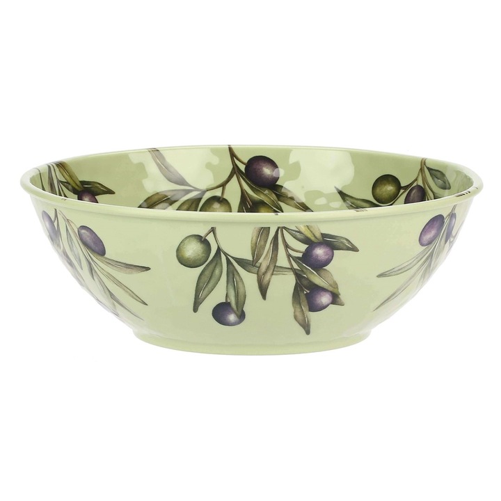 Купа за салата Rose&Tulipani Olyvia, 36 см, цвят маслина, мотив маслинова клонка, лъскава