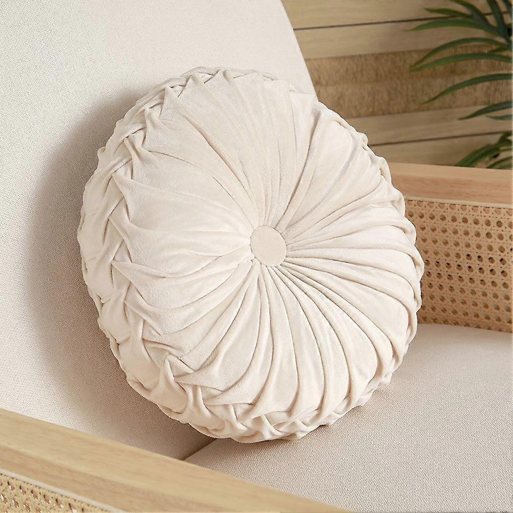 Kerek díszpárna, bársony, 35cm, bézs, tök forma, 1 darabos szett