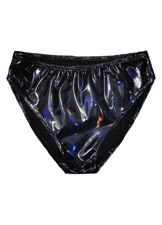 Szexi tanga, nyitott, magas derekú, fekete, PVC bőr, szett, 2XL INTL