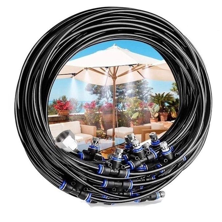 Sistem de racire prin ceata, 10m teava cu 10 duze din cupru, set pentru racire exterioara pentru gradina, sera, trampolina