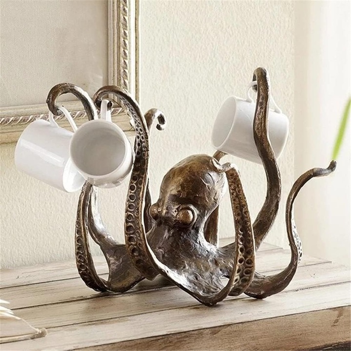 Statueta octopus din rasina, suport pentru cana, suport pentru bijuterii, decor de birou, multicolor, 10x15cm