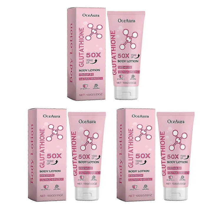 Glutation 50x testápoló, 3 db-os szett, világosító hatás, intenzív hidratálás, 5.5x3.7x16.2cm