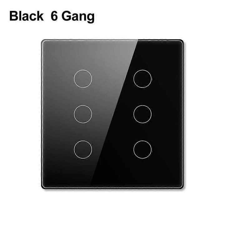 Tuya WiFi okoskapcsoló, 6 gang, hangvezérlés, fekete, 124x118x35mm