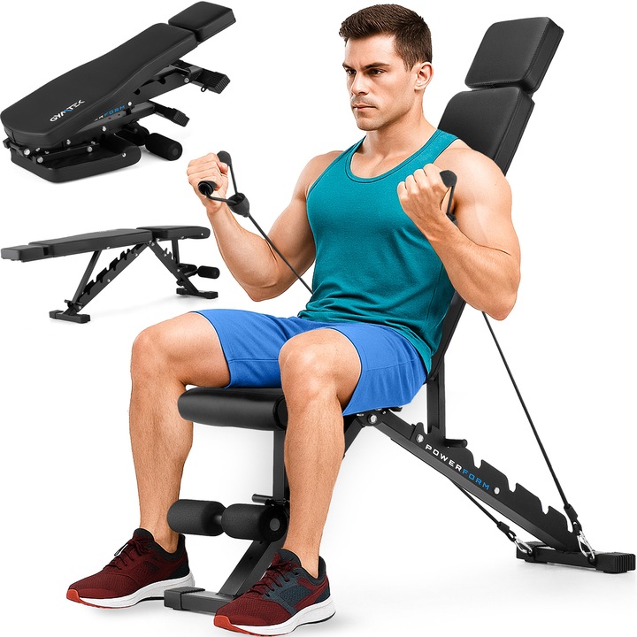 Banca de antrenament XL500, Gymtek, tehnologie PowerForm, ergonomic, 136x34x128cm, 13kg